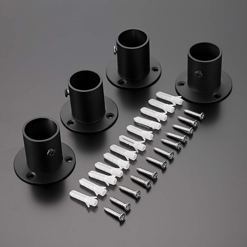 OwnMy 4 Packs Stainless Steel Pole Sockets Flange Rod Holder, Wall Mount Pipe Bracket with Screws for Closet Wardrobe Shower Curtain Rod (Fit 25mm / 1'') (Black) - Image 5